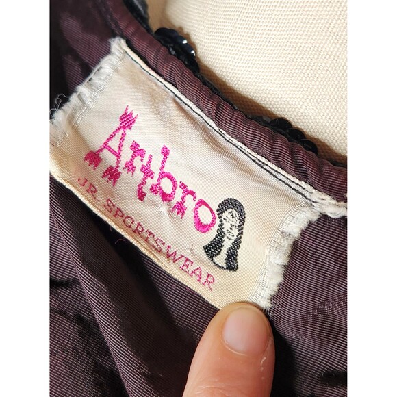 Vintage Black VELVET Vest Cropped by ARTBRO Black Velvet Bolero Vest Sequined XS - Picture 9 of 10